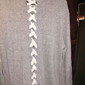 Gray Sweater with White Lace-Up Accent